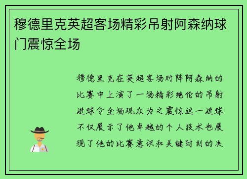 穆德里克英超客场精彩吊射阿森纳球门震惊全场