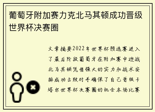 葡萄牙附加赛力克北马其顿成功晋级世界杯决赛圈